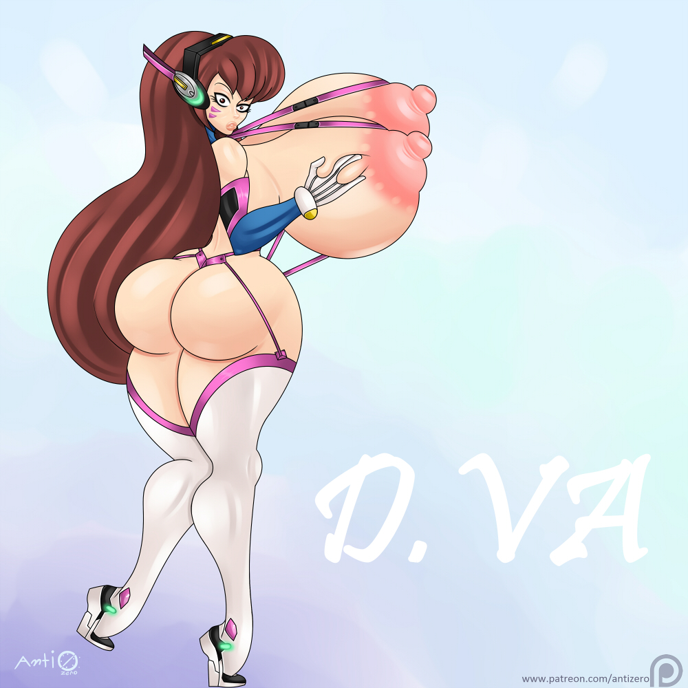 1girls, antizero, ass, backboob, big ass, bimbo, breast squeeze, breasts, brown eyes, brown hair, busty, cleavage, d.va, elbow gloves, erect nipples, female, female only, garter straps, huge breasts, hyper breasts, large areolae, long hair, looking back, nipples, overwatch, puffy nipples, sling bikini, solo, swimsuit, thick thighs, thighhighs, voluptuous