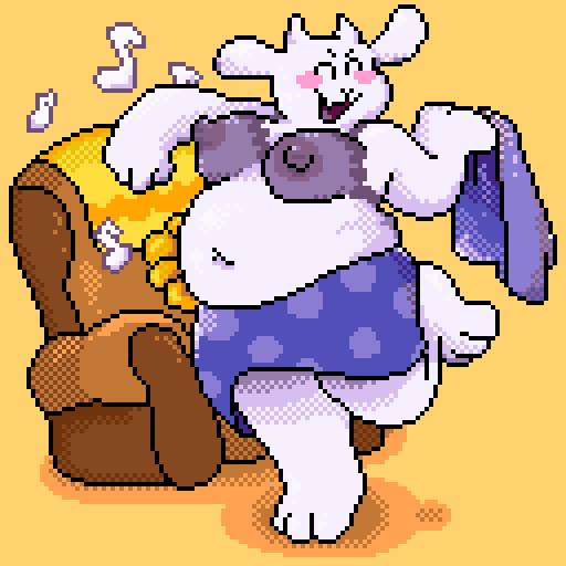 1girls, bra, breasts, chubby, dancing, deltarune, female, holding clothing, milf, nipples visible through clothing, peeppepi, pixel art, skirt, tagme, toriel, undertale