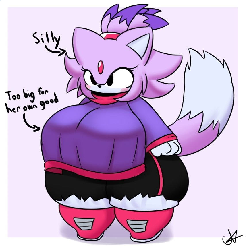 adorable girl, big ass, big breasts, black eyes, black shorts, blaze the cat, blaze the cat (om), cat ears, cat girl, cat tail, cute, domestic cat, english text, furry, furry female, huge ass, huge breasts, large breasts, lavender fur, mobian, mobian (species), mobian cat, mouthless, mouthless female, nitnat, outcome memories, purple fur, purple shirt, sega, short stack, shortstack, sonic (series), sonic the hedgehog (series), sonic.exe (series), thick, thick thighs, thighhighs, thighs