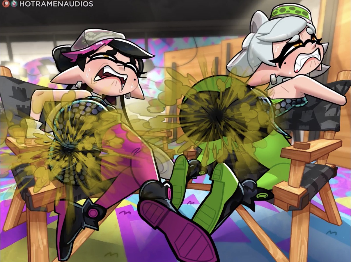 callie (splatoon), desperation, fart, fart cloud, fart fetish, farting, farting at viewer, marie (splatoon), oddtenn, poop desperation, shart, sharting, splatoon, splatoon (series), squid sisters, tenuousoddity