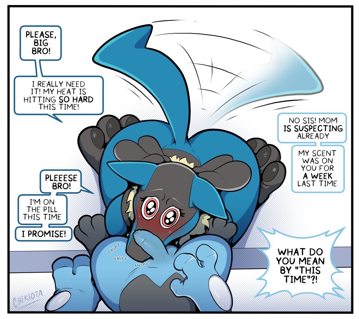 2d, 2d (artwork), 2d artwork, artist name, artist signature, brother, brother and sister, chikiota, incest, incest (lore), lucario, penis on face, penis on nose, pokémon (species), pokemon, pokemon (species), puppy eyes, riolu, sister, small penis, tail wagging, tailwag, wagging tail