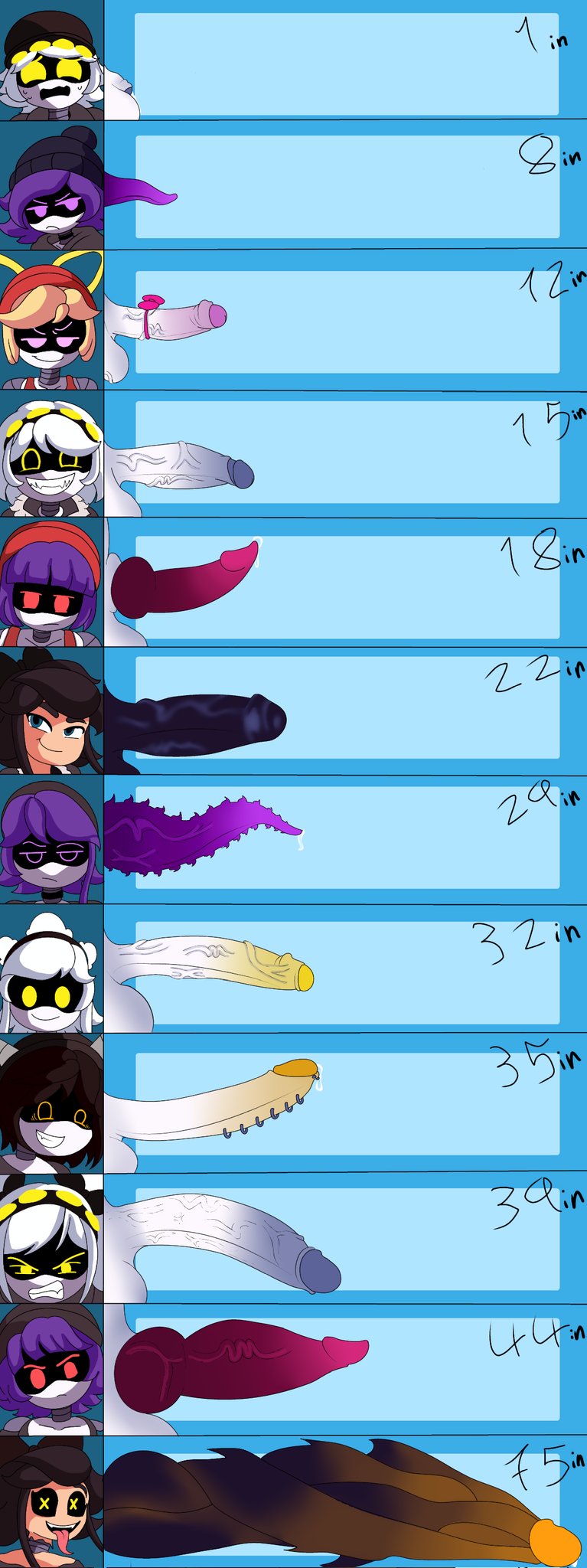1boy, 6+futas, alice (murder drones), big penis, chart, cyn (murder drones), cyntessa (murder drones), doll (murder drones), futanari, get mad, n fan, honklion, huge cock, huge penis, j (murder drones), knotted penis, lizzy (murder drones), measurements, murder drones, n (murder drones), nori (murder drones), penis, penis chart, penis size chart, penis size comparison, penis size difference, small penis, spiked penis, tentacle penis, tessa elliot, text, uncensored, uzi (murder drones), v (murder drones), yeva (murder drones)