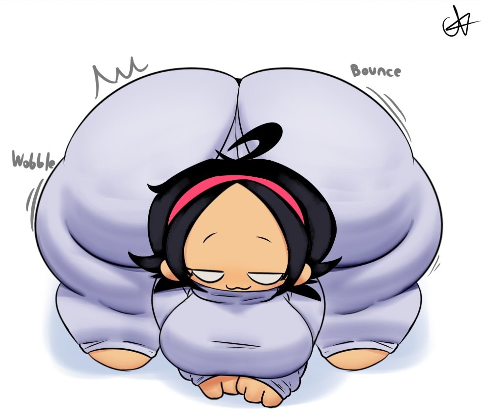 asian, ass bigger than breasts, ass bigger than head, big ass, big breasts, bouncing ass, fat ass, friday night funkin, hourglass figure, huge ass, large breasts, looking at viewer, naughty, naughty face, nene (newgrounds), newgrounds, nitnat, pose, short hair, smug grin, thicc, thicc thighs, thick thighs, thighhighs, thighs, white background, white eyes, wobbling ass