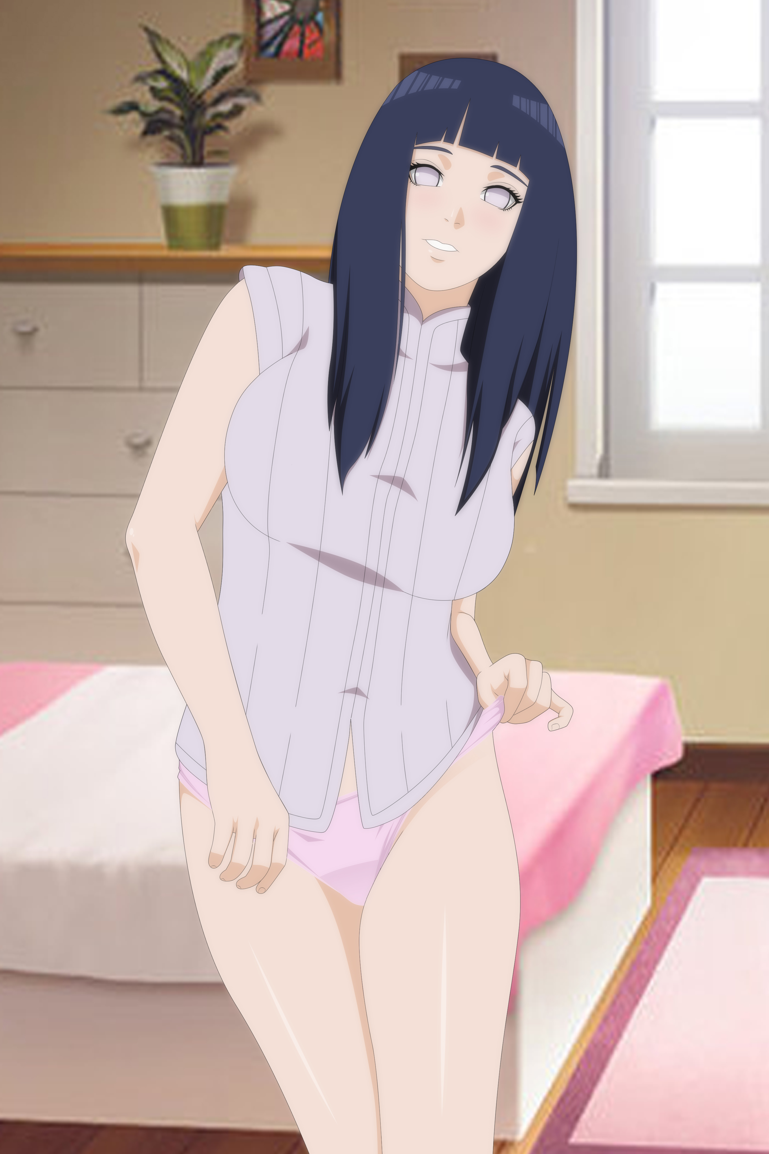 1girls, blue hair, breasts, busty, darkalx, female, female only, hyuuga hinata, long hair, looking at viewer, naruto, naruto (series), naruto shippuden, naruto: the last, panties, pink panties, purple eyes, solo, solo focus