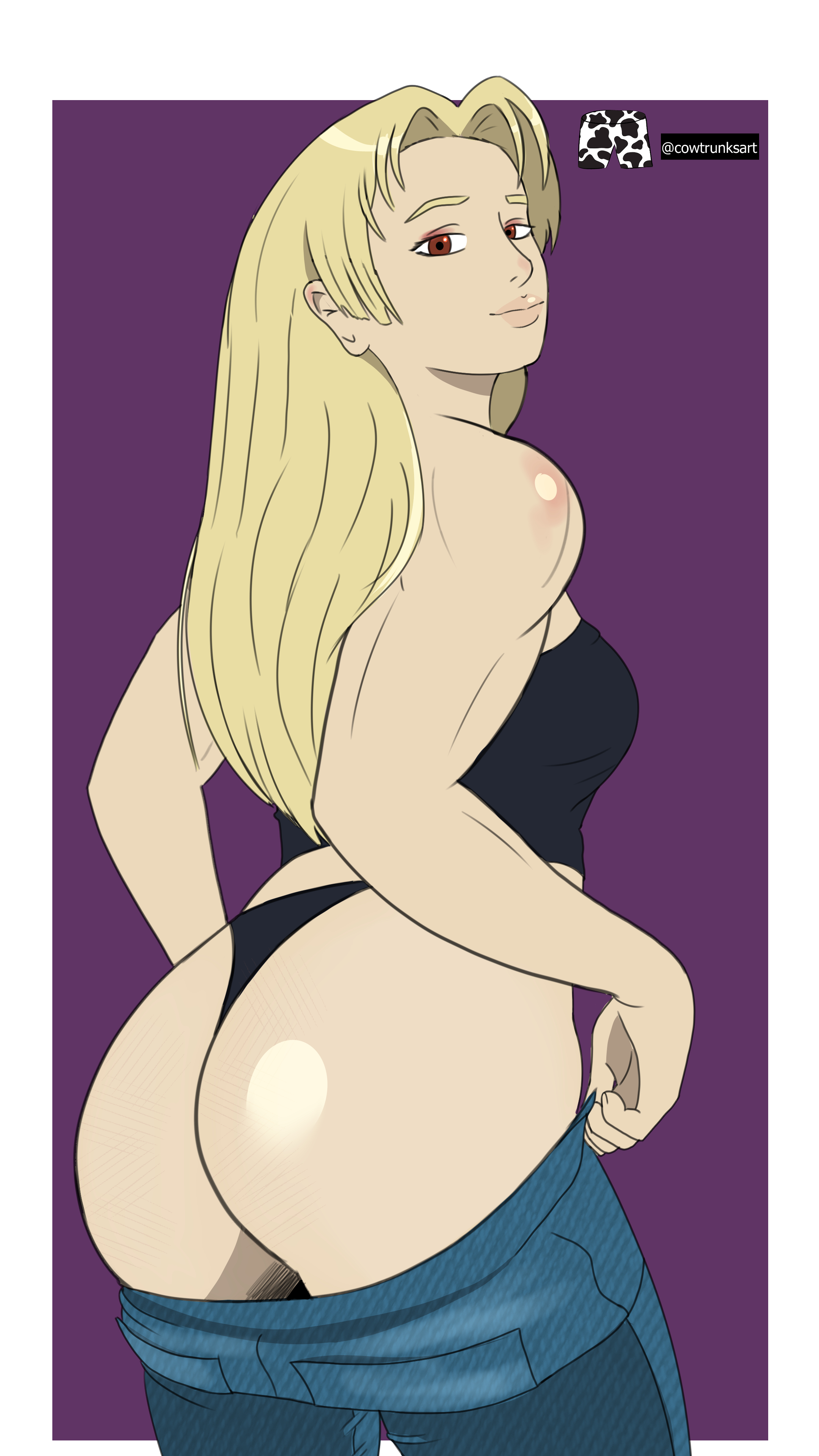 1girls, ass, ass focus, blonde hair, blonde-haired female, cowtrunks, jeans, jujutsu kaisen, solo female, thong, yuki tsukumo