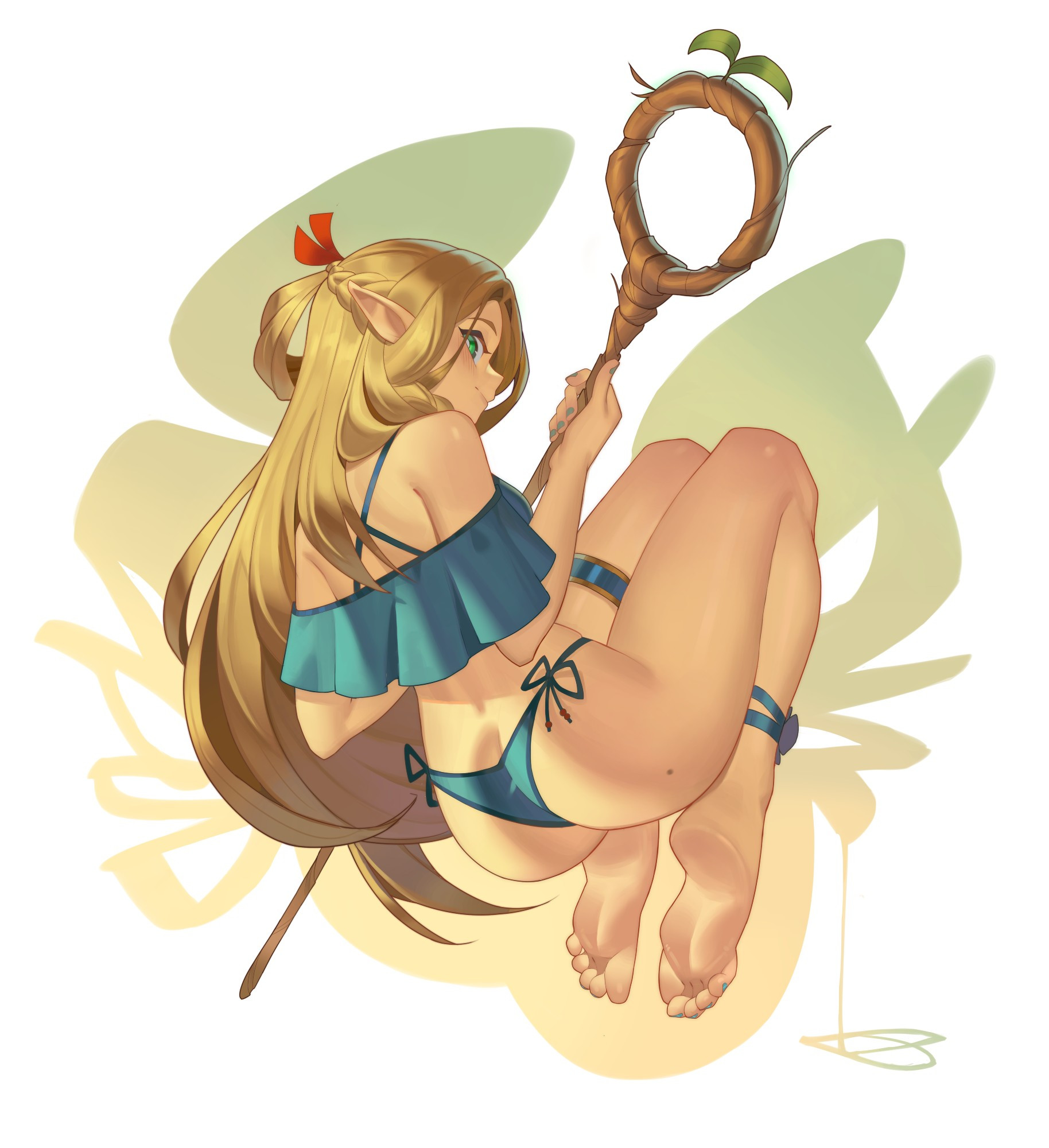 1girls, ass, barefoot, dungeon meshi, elf, female, marcille donato, roxy thefoxy, swimsuit, tagme
