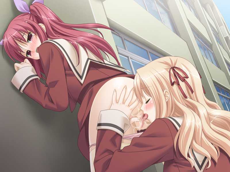 2girls blonde_hair blue_eyes blush couple cunnilingus fuguriya fuguriya_(monoton) game_cg licking long_hair looking_at_another matsubara_yuuna moaning multiple_girls oda_nanami open_mouth oral peko pink_eyes pink_hair pussy pussy_juice school_uniform sono_hanabira_ni_kuchizuke_wo standing third-party_edit twintails uncensored uniform wet yuri