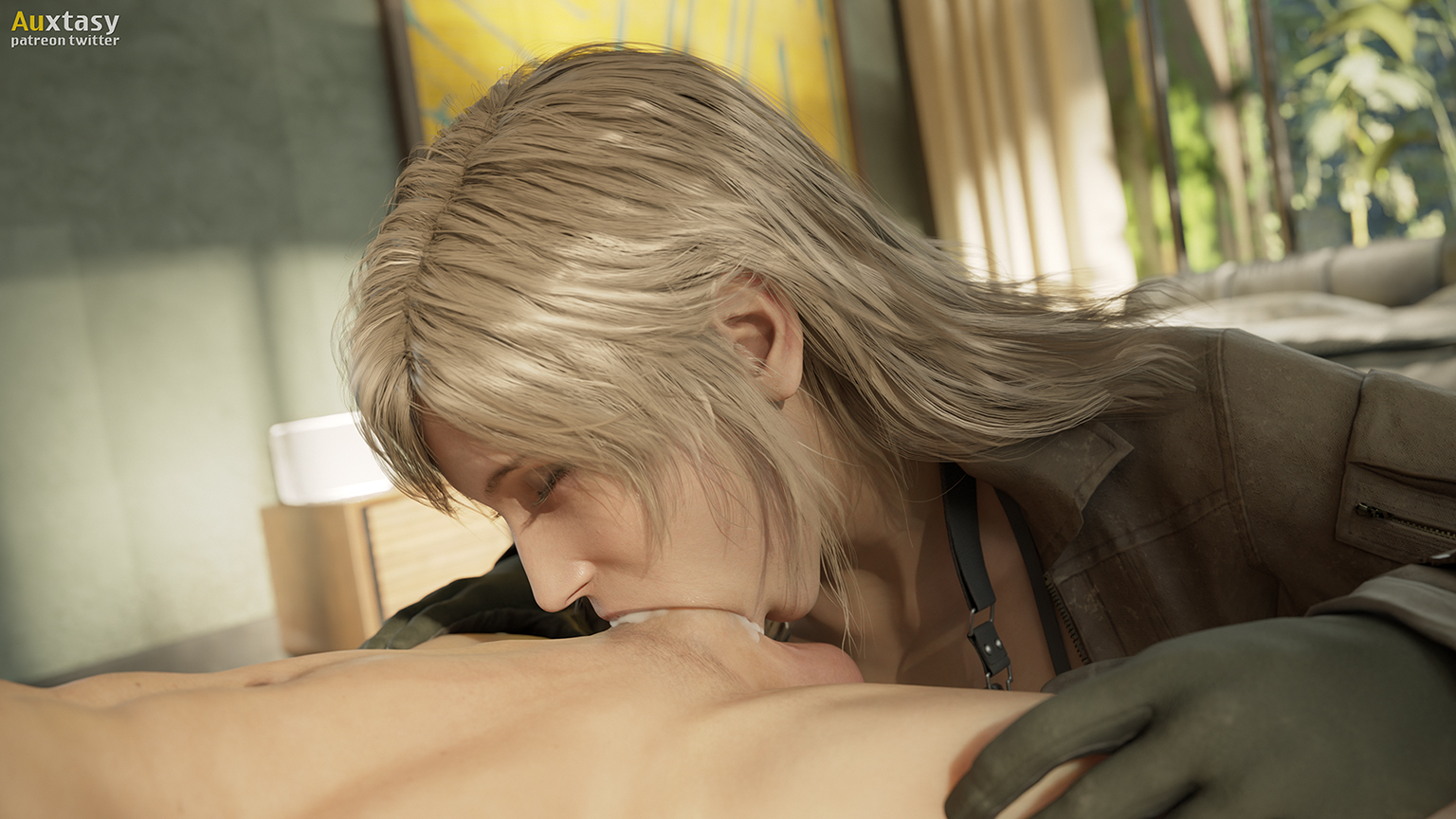 1boy, 1girls, 3d, all the way to the base, auxtasy, blonde hair, cum, cum in mouth, cum inside, deepthroat, eva (metal gear solid), metal gear solid, metal gear solid 3, metal gear solid delta, oral, oral creampie, oral penetration, oral sex