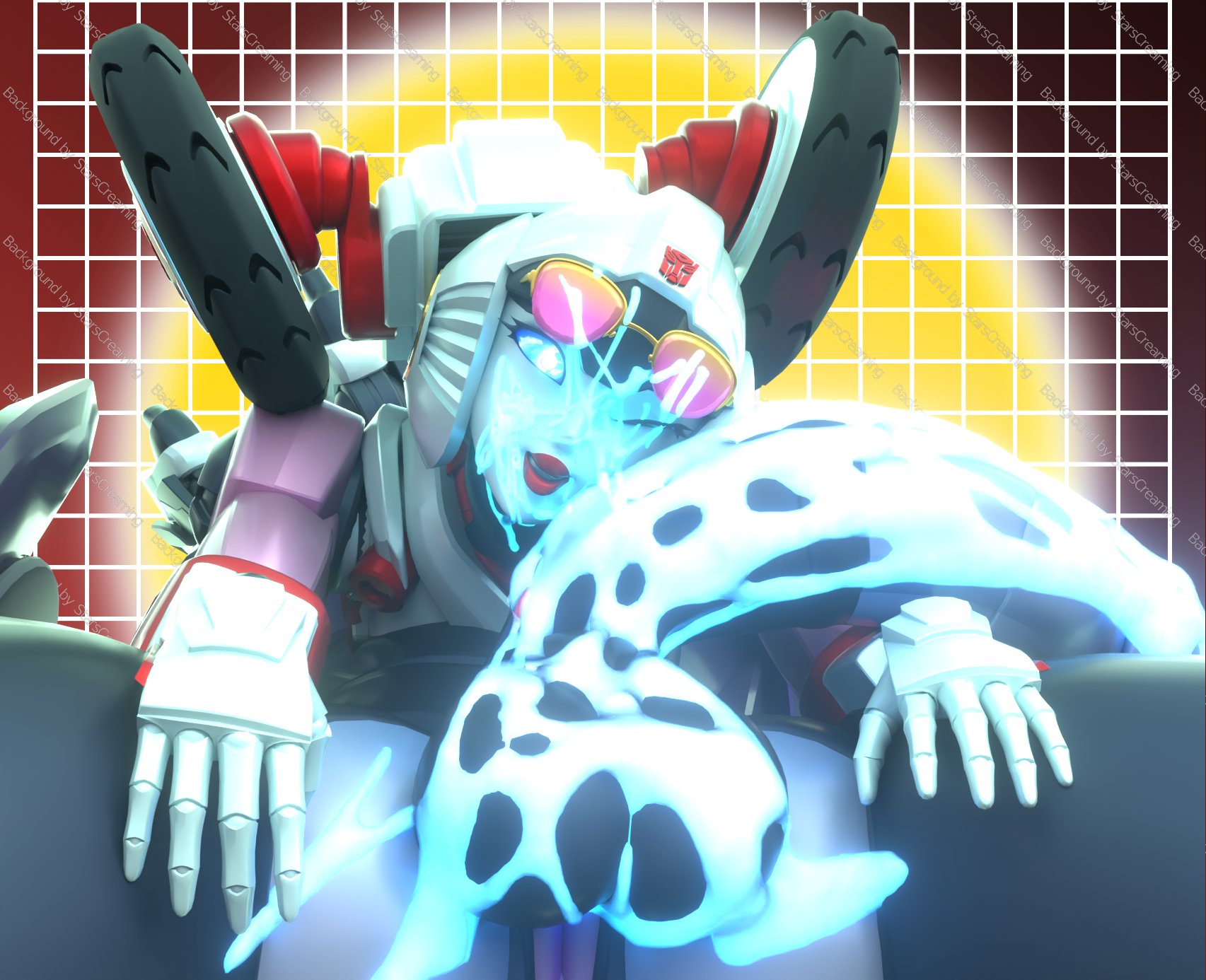 3d, 3d (artwork), 3d render, arcee, arcee (rotb), areola, areolae, big breasts, cum on penis, cybertronian, female, limp penis, mechanical penis, nipples, robot, robot girl, soundpunk501, straight, thick thighs, transformers