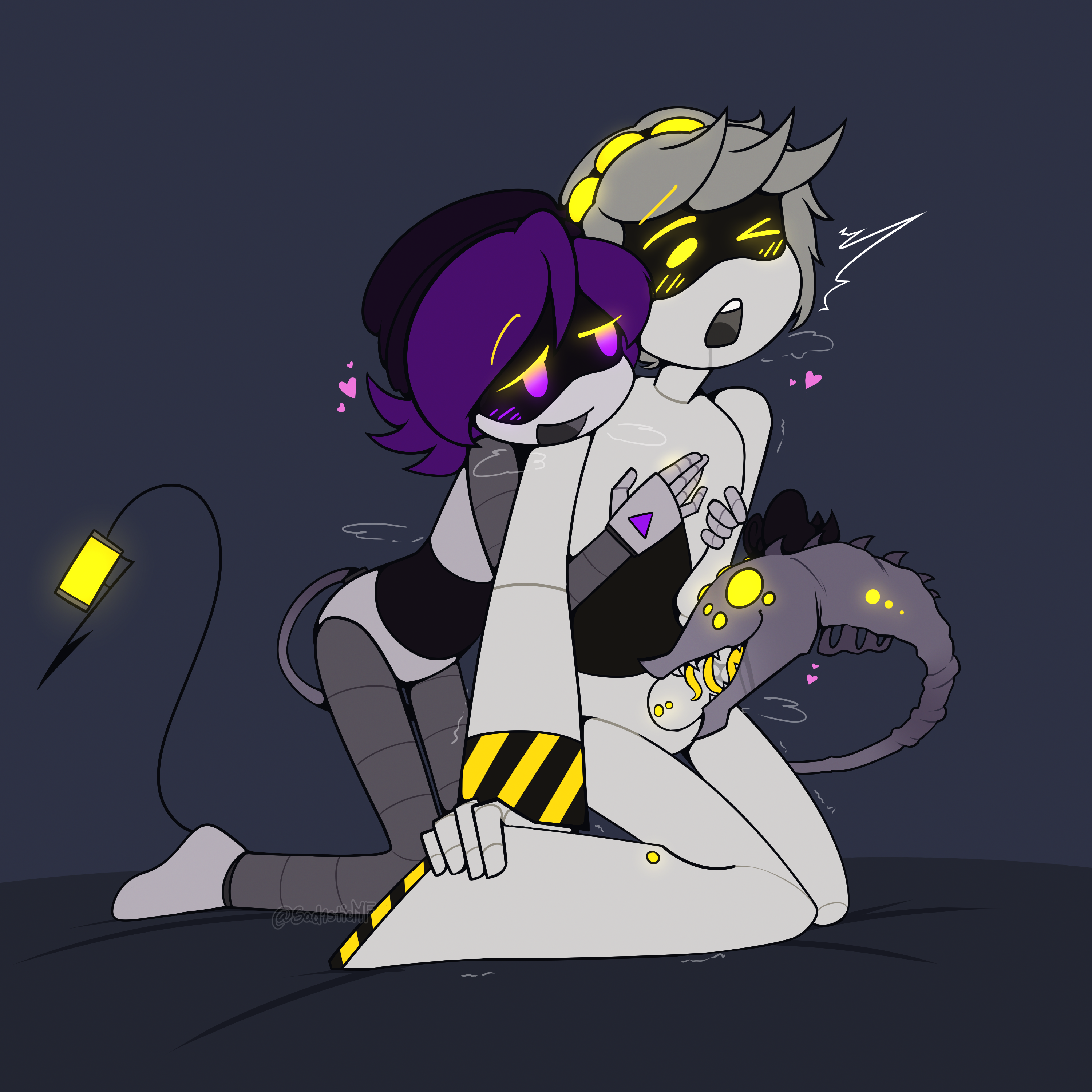 1boy, 1girls, cyn (murder drones), cyn tail (murder drones), female, male, murder drones, n (murder drones), sad1sticmf, tagme, tail fellatio, uzi (murder drones)