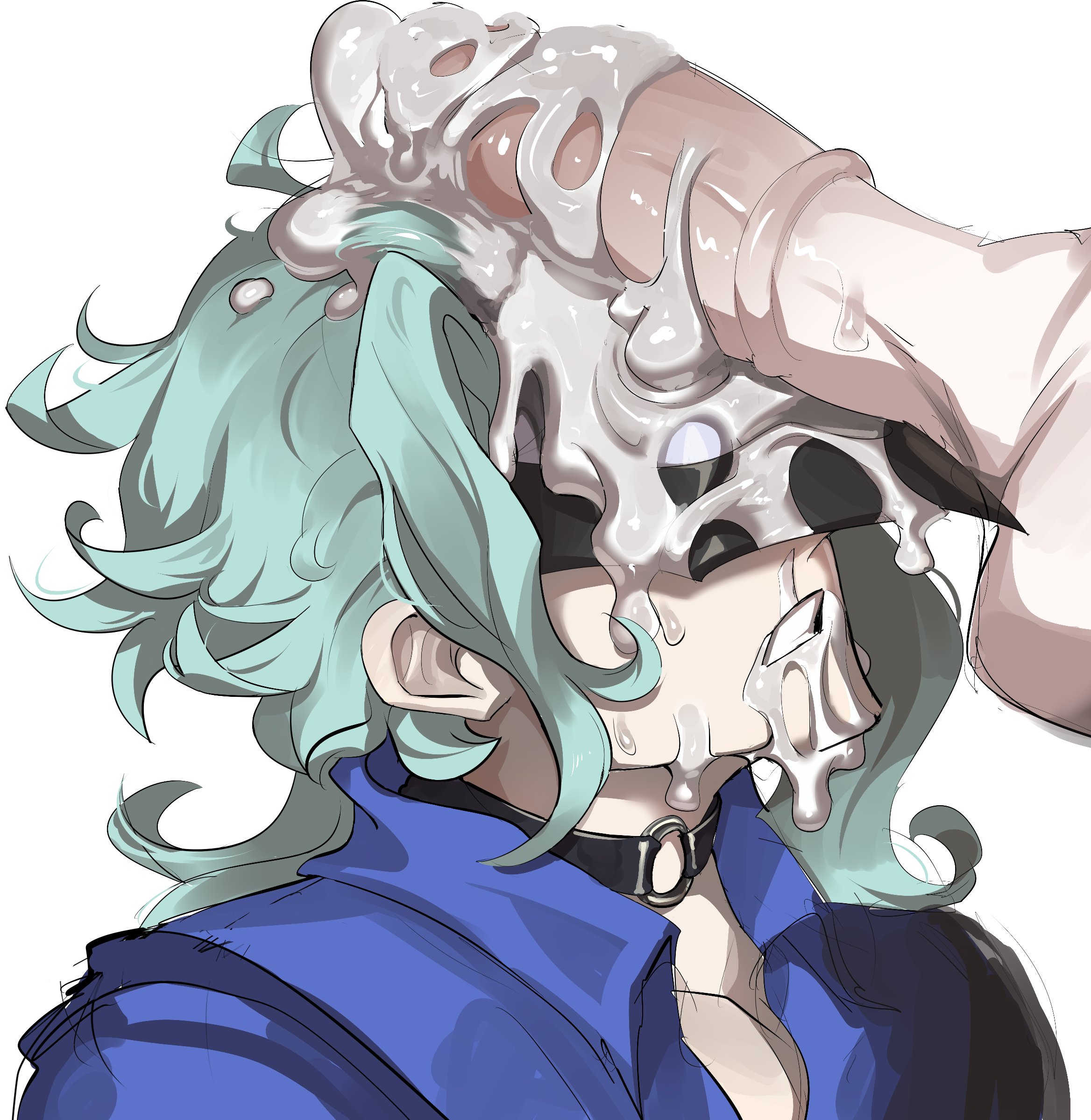 cum, cum drip, cum dripping, cum dripping down chin, cum dripping from mouth, cum dripping from penis, cum on face, dottore (genshin impact), flanco, gay, genshin impact, huge cock, mihoyo, penis on face, penis on head