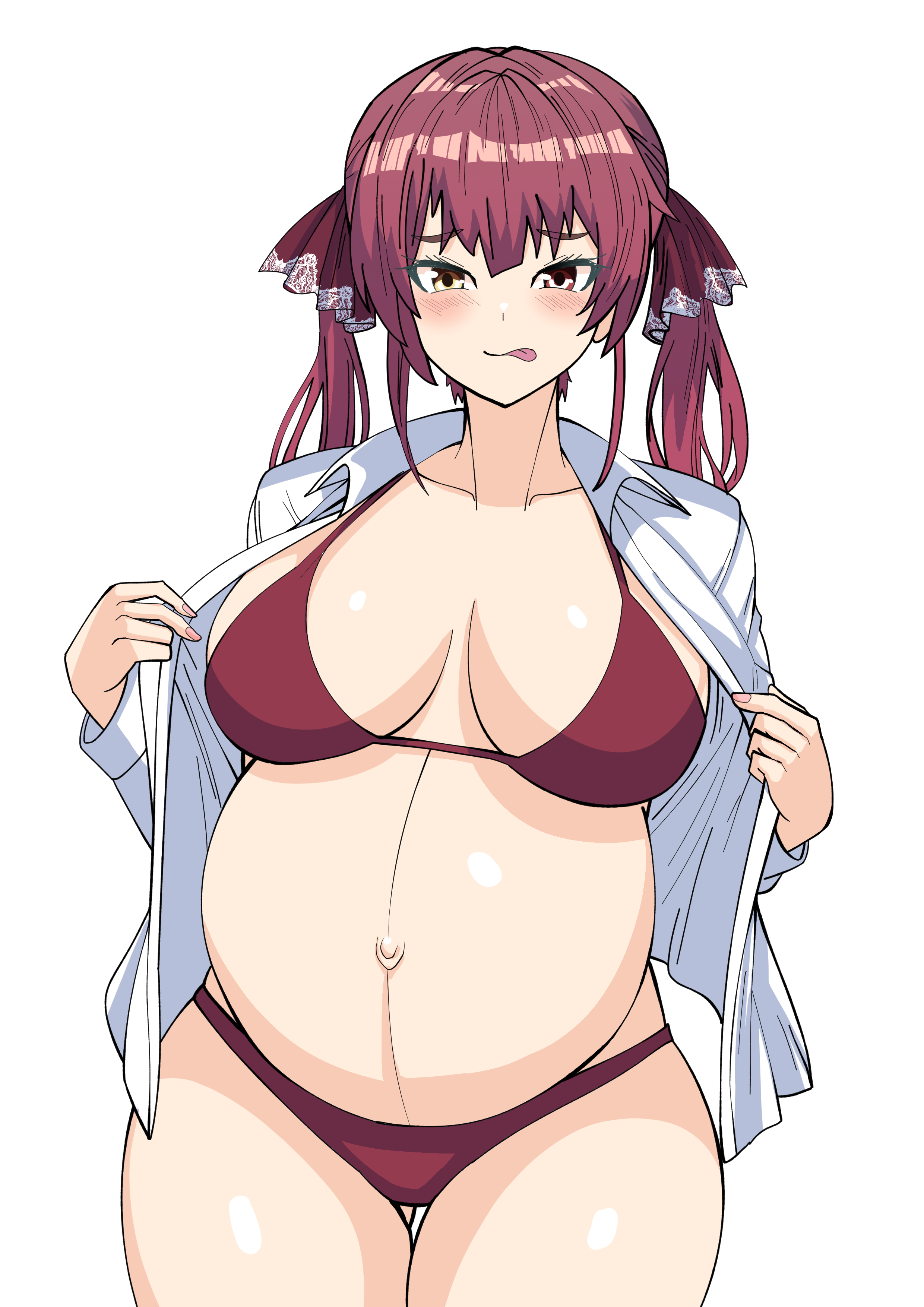 belly, big breasts, bikini, blush, breasts, female, hololive, hololive fantasy, hololive japan, houshou marine, pregnant, ready to pop, virtual youtuber, vtuber, yuhancyan