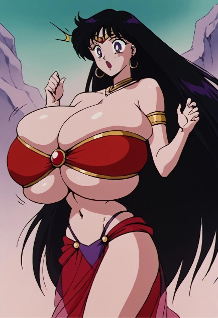 ai_generated alternate_age alternate_breast_size bell belly_dancer belly_dancer_outfit bishoujo_senshi_sailor_moon black_hair breast_expansion clothing diadem earrings gigantic_breasts harem_girl harem_outfit hoop_earrings huge_breasts large_breasts loincloth long_hair pony_diffusion_xl purple_eyes red_bandeau rei_hino sailor_mars underboob