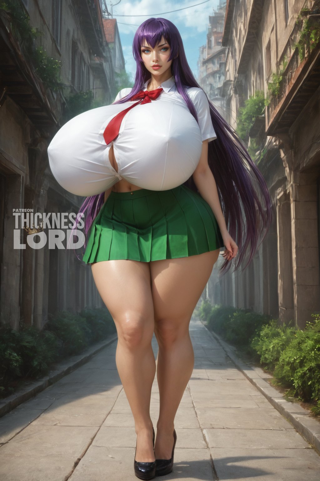 1girls ai_generated asian asian_bimbo asian_female backalley big_ass big_breasts bimbo dat_ass dumptruck_ass female female_only green_skirt high_heels highschool_of_the_dead hourglass_figure huge_breasts large_breasts long_skirt paag pleated_skirt purple_hair saeko_busujima school_uniform solo solo_female tagme thick_thighs thicknesslord venus_body violet_hair voluptuous voluptuous_female