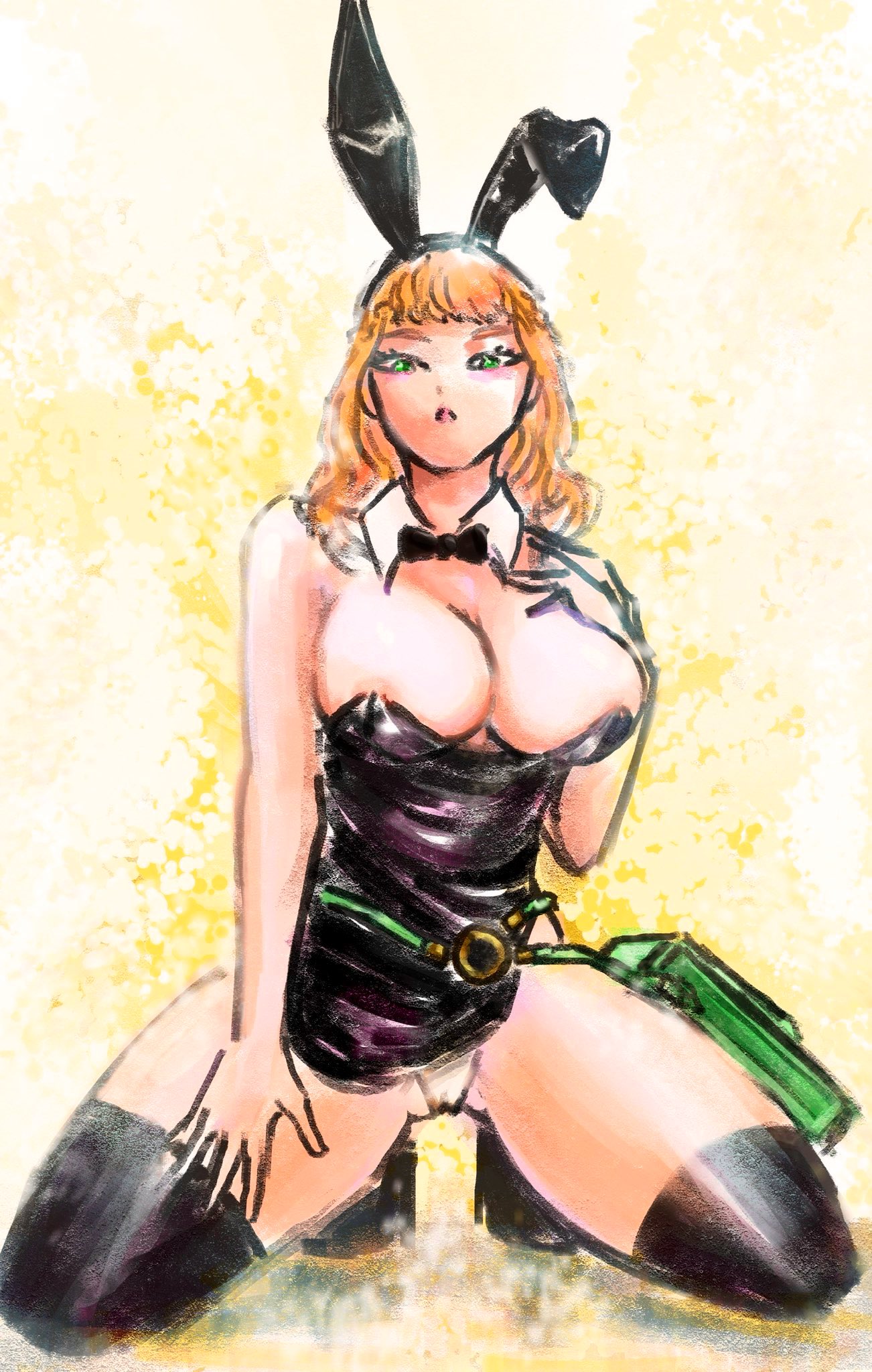 1girls alternate_version_available bc_stars big_breasts black_clover boots breasts bunny_costume bunny_ears bunny_girl bunnysuit cleavage clothed clothed_female female green_eyes light-skinned_female light_skin mimosa_vermillion thick_ass thick_thighs