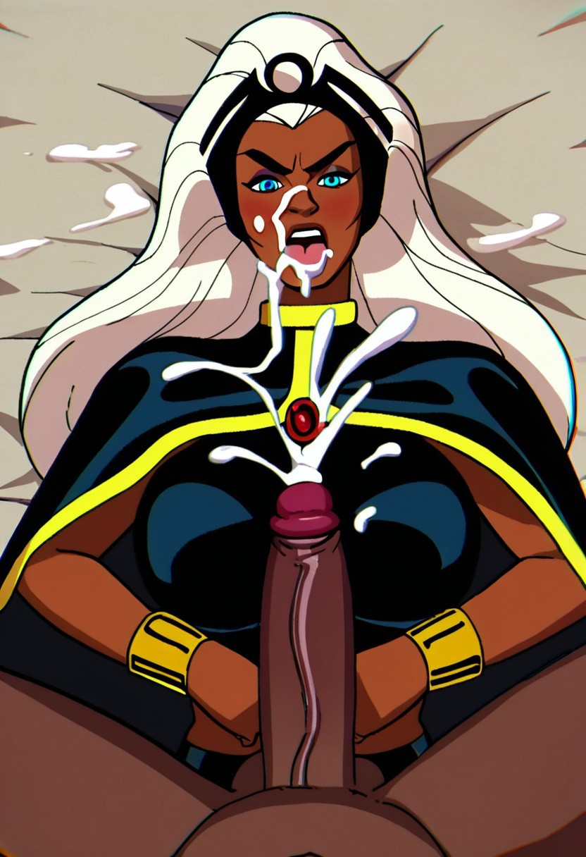 ai_generated dark-skinned_female dark-skinned_male excessive_cum huge_cock hyper_penis marvel marvel_comics ororo_munroe storm_(x-men) superheroine titjob will_of_ai x-men x-men_97