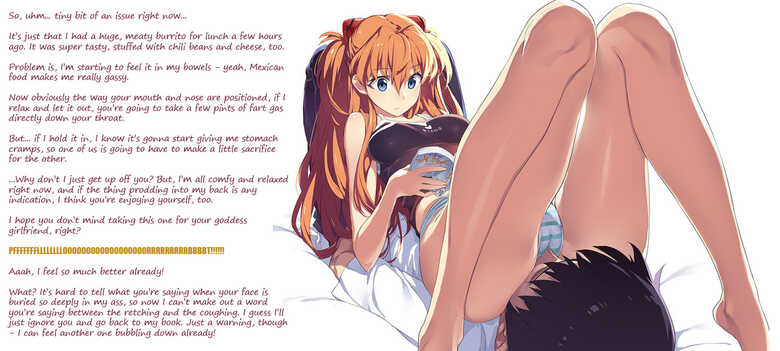 asuka_langley_sohryu caption facesitting fart girlfriend neon_genesis_evangelion reading shinji_ikari yapping