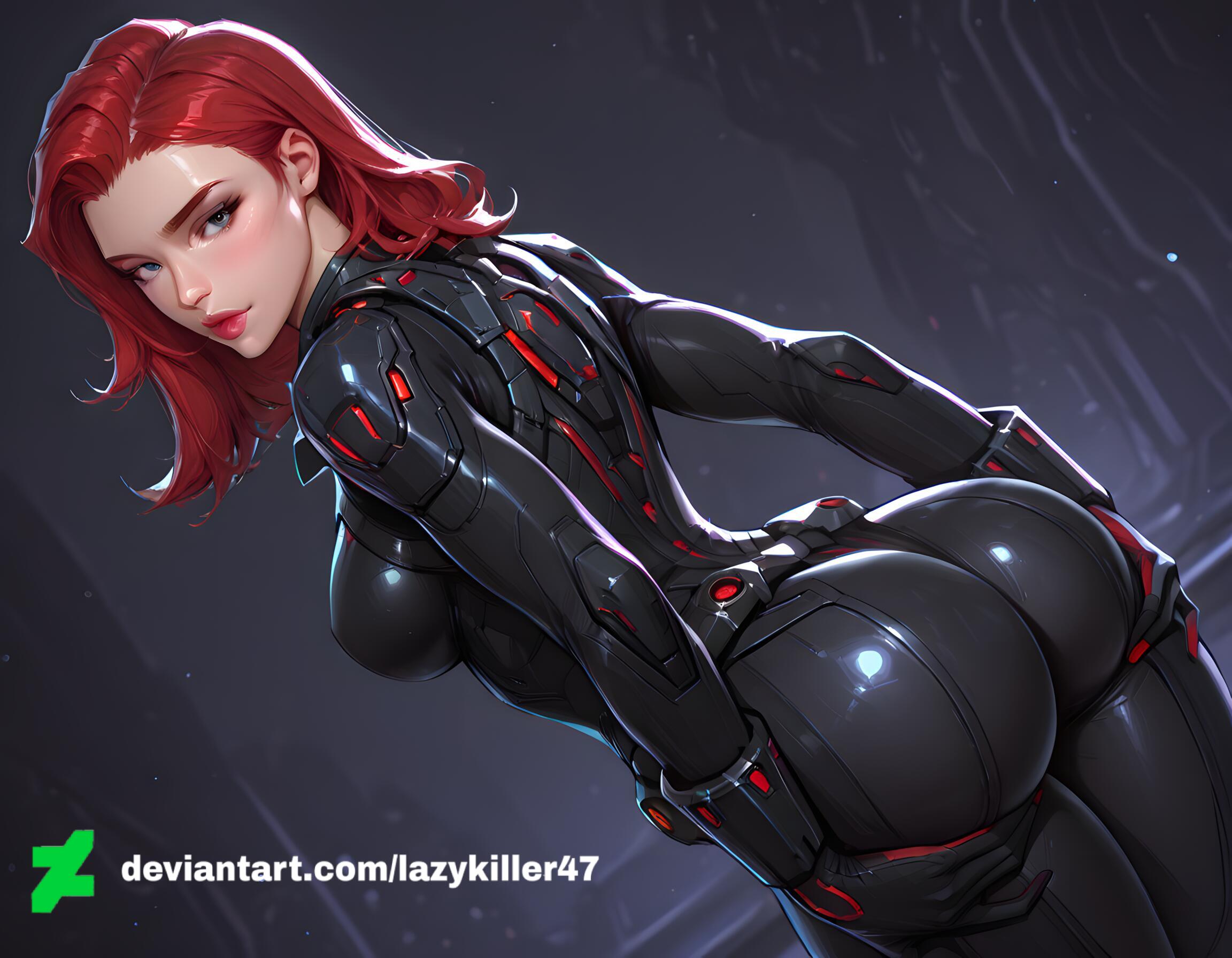 1girls, ai generated, ass, ass focus, avengers, big ass, black widow, black widow (marvel rivals), black widow (marvel), bodysuit, breasts, bubble butt, clothed, clothed female, female, female only, grabbing, grabbing own ass, latex, latex clothing, lazykiller07, light skin, light-skinned female, lipstick red, marvel, marvel comics, marvel rivals, pale skin, pale-skinned female, red hair, red lips, red lipstick, sexy, short hair, skin tight, skindentation, solo, standing, white skin