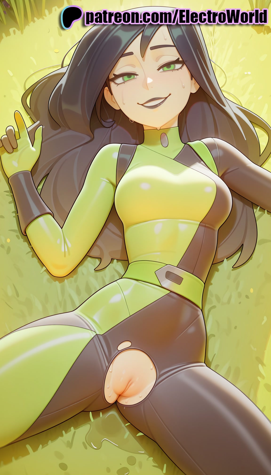 1girls, 2025, ai generated, artist name, black hair, breasts, bust, chest, clitoral hood, clitoris, electroworld, exposed pussy, female, grass, green eyes, half-closed eyes, hi res, high quality, high resolution, highres, juicy pussy, kim possible, laying down, long hair, lying, lying on back, on back, on grass, on ground, outdoors, patreon, patreon username, pussy, shego, smile, solo, stable diffusion, sweat, tight pussy, torn bodysuit, torn clothes, torn dress, torn legwear, torn pants, vagina, watermark