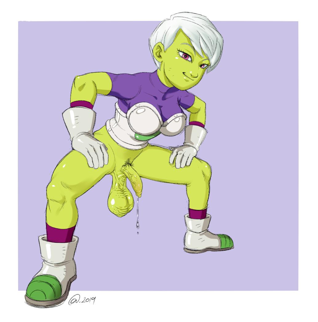 1futa, atsign34, balls, ballsack, bottomless, cheelai, dangling balls, dangling testicles, dickgirl, dragon ball, dragon ball super, flaccid, flaccid penis, foreskin, futa only, futanari, intersex, looking at viewer, low hanging balls, penis, pubic hair, scrotum, solo, spread legs, testicles, uncircumcised, uncut, unretracted foreskin, veiny penis