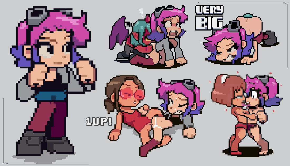 4girls, ass up, breasts, demon hipster chick, female, gosgoz, lowres, monique (scott pilgrim), panties aside, pixel, pixel art, ramona flowers, sandra (scott pilgrim), scott pilgrim, sprite, two-tone hair, yuri