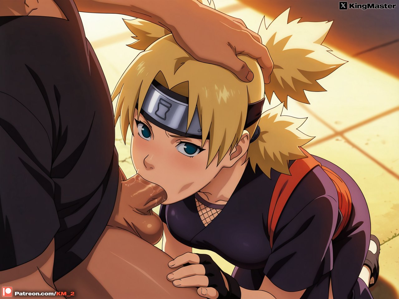 1boy, 1girls, ai generated, ass, balls, big ass, blonde hair, blowjob, bottom heavy, bottomless, breasts, face fucking, faceless male, fellatio, female, female focus, from below, high resolution, irrumatio, kimono, kingmaster, large breasts, light-skinned female, male, naked, naked female, naruto, naruto (series), naruto shippuden, nipples, nude, nude female, on floor, oral, oral sex, outdoors, parted bang, penis, pussy, pussy juice, quad tails, shirt, spread legs, squatting, teal eyes, temari, testicles, tied hair, uncensored, viewed from above, voluptuous, watermark, wet, wet pussy