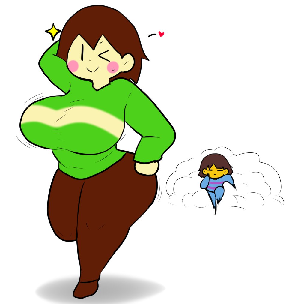 1boy, 1boy1girl, 1boy1girls, 1boys1girls, 1girls, 1males, 1man, big breasts, big thighs, breasts, brown hair, brown-haired female, chara, charisk, clothed, clothing, enigi09, female, female chara, frisk, frisk (undertale), imminent sex, light skin, light-skinned female, male, male frisk, oh lawd he comin, pale skin, pale-skinned female, rosy cheeks, striped clothing, tagme, undertale, undertale (series), woman, yellow skin