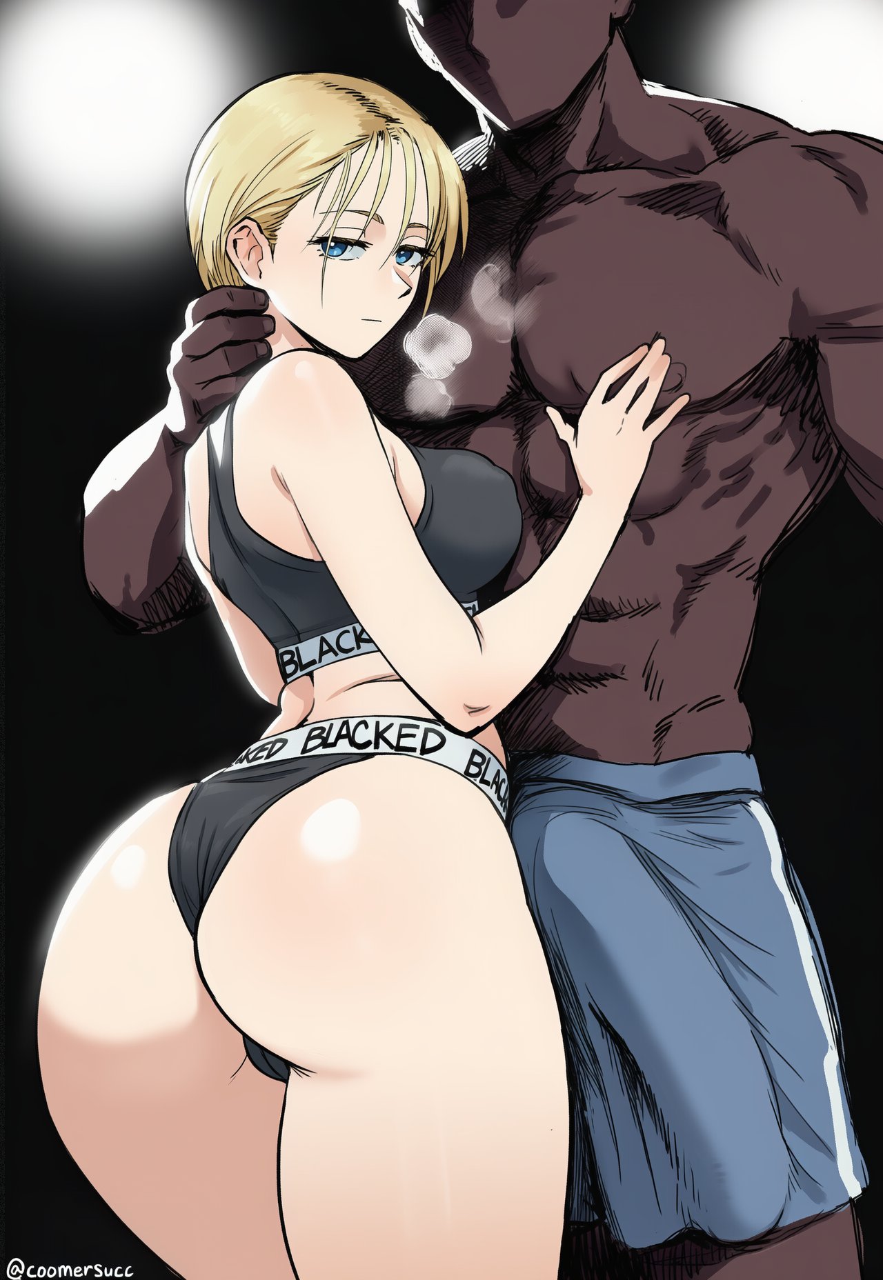 1boy, 1girls, abs, absurdly large cock, ai generated, ass, ass bigger than head, ass focus, big cock, big dick, big penis, blacked, blacked clothing, blonde hair, blush, breasts, bulge, bulge down leg, bulge through clothing, bulge under clothes, chubby, chubby female, coomersucc, dark skin, dark-skinned male, edit, female, flaccid, flaccid penis, gigantic penis, huge ass, huge cock, imminent sex, ineffective clothing, interracial, large breasts, large cock, large dick, large penis, larger male, light skin, light-skinned female, male, male/female, masculine, masculine male, massive penis, muscular, muscular male, pale skin, pale-skinned female, penis, penis bulge, penis outline, penis through clothing, penis under clothes, penis visible through clothing, penis visible through pants, revealing clothes, snowbunny, thick female, thick hips, thick thighs, thighs, veiny penis