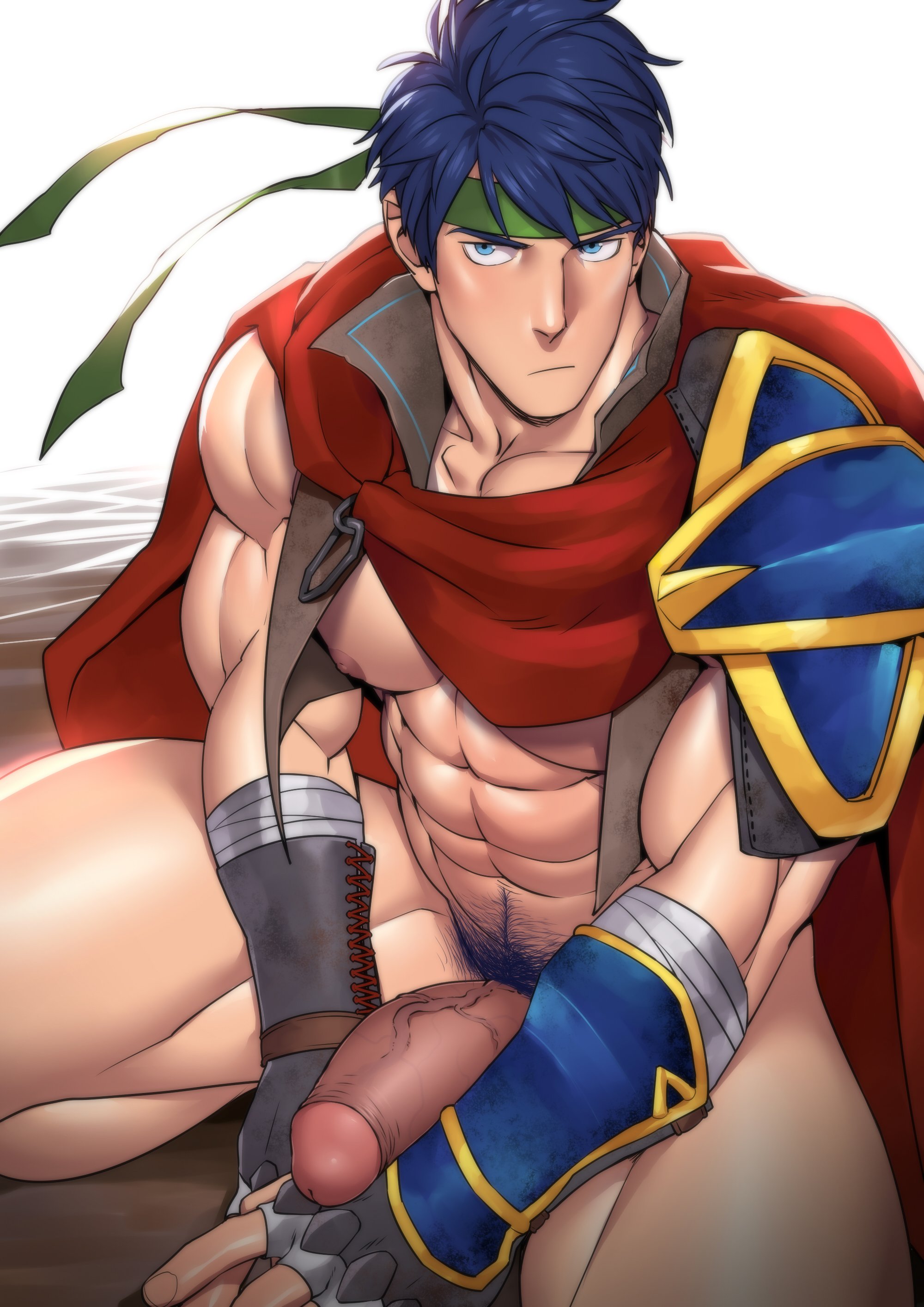 1boy, abs, bara, biceps, fire emblem, fire emblem: path of radiance, fire emblem: radiant dawn, ike (fire emblem), male, male only, muscles, muscular, muscular male, pecs, penis, solo, suyohara, yaoi