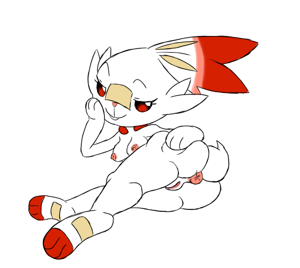 cheese_cake female fur lagomorph looking_at_viewer mammal nintendo pokémon_(species) pokemon pokemon_ss presenting red_eyes red_fur scorbunny simple_background video_games white_fur