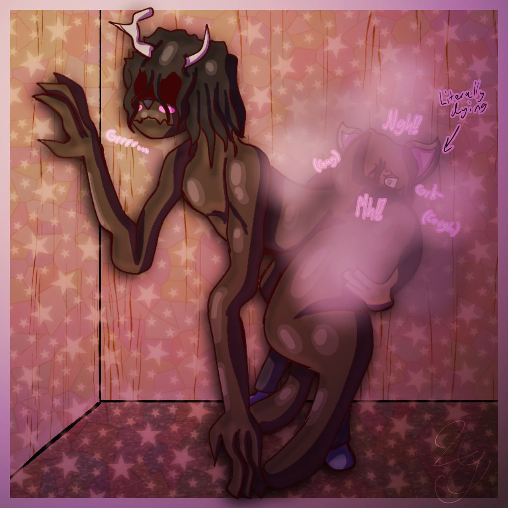 anthro ass big_butt blush butt_grab butt_smother claws clothed clothed/nude clothing deer dizzy dizzy_eyes duo face_in_ass familiar finger_claws gagging growling hand_on_butt hand_on_wall helloimfurry hybrid imagination_(helloimfurry) leaning_on_wall leone_(helloimfurry) male male/male mammal monster musk musky_butt nude onomatopoeia shadowed_eyes signature size_difference smothering sound_effects standing star text unusual_anatomy wall_(structure) wood wood_wall