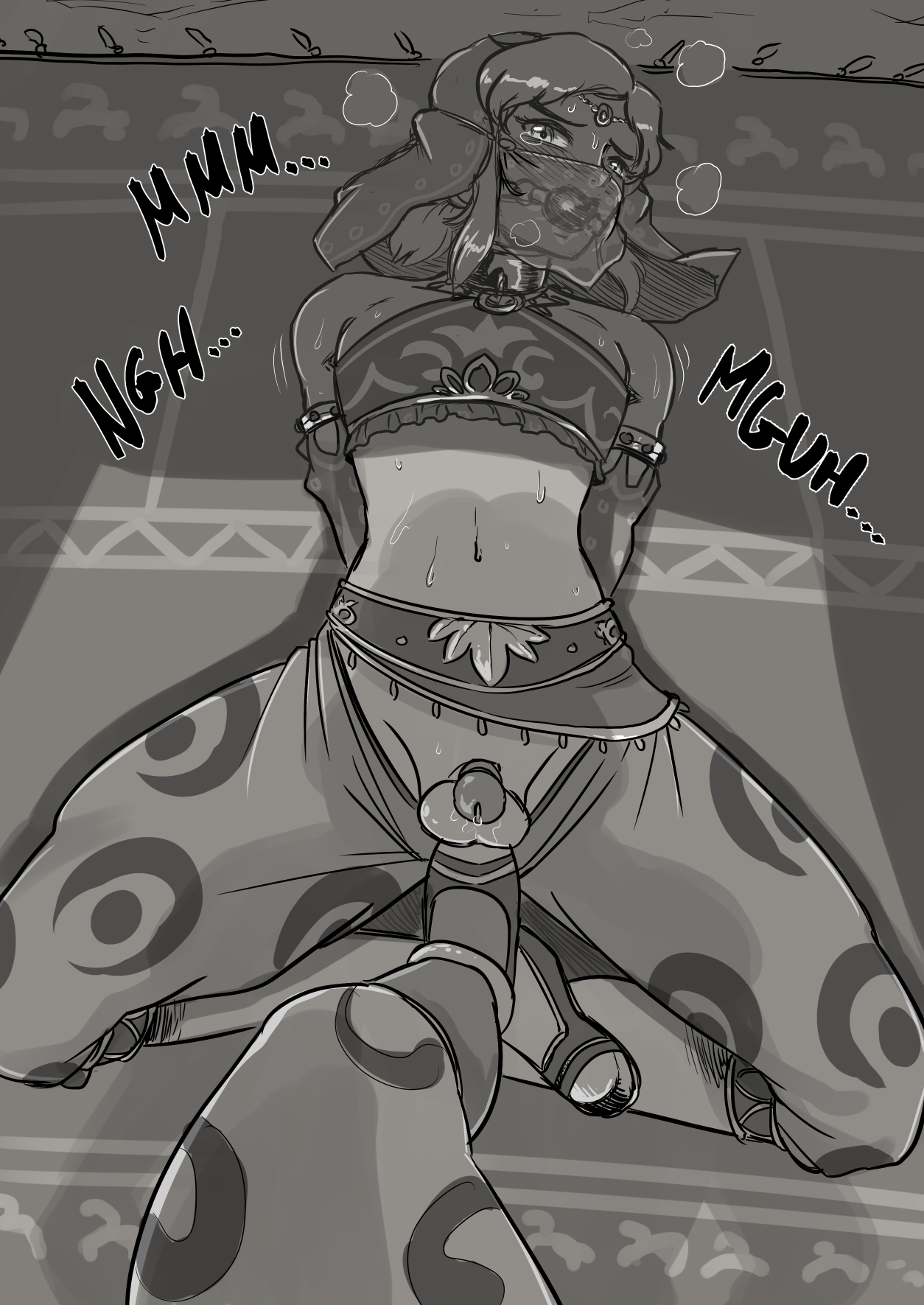 ball gag, bondage, bound, breath of the wild, castagno, chastity cage, collar, crossdressing, female, femboy, femdom, gerudo, gerudo link, issa94, link, link (breath of the wild), lowered pants, male, male focus, nintendo, stepped on, the legend of zelda