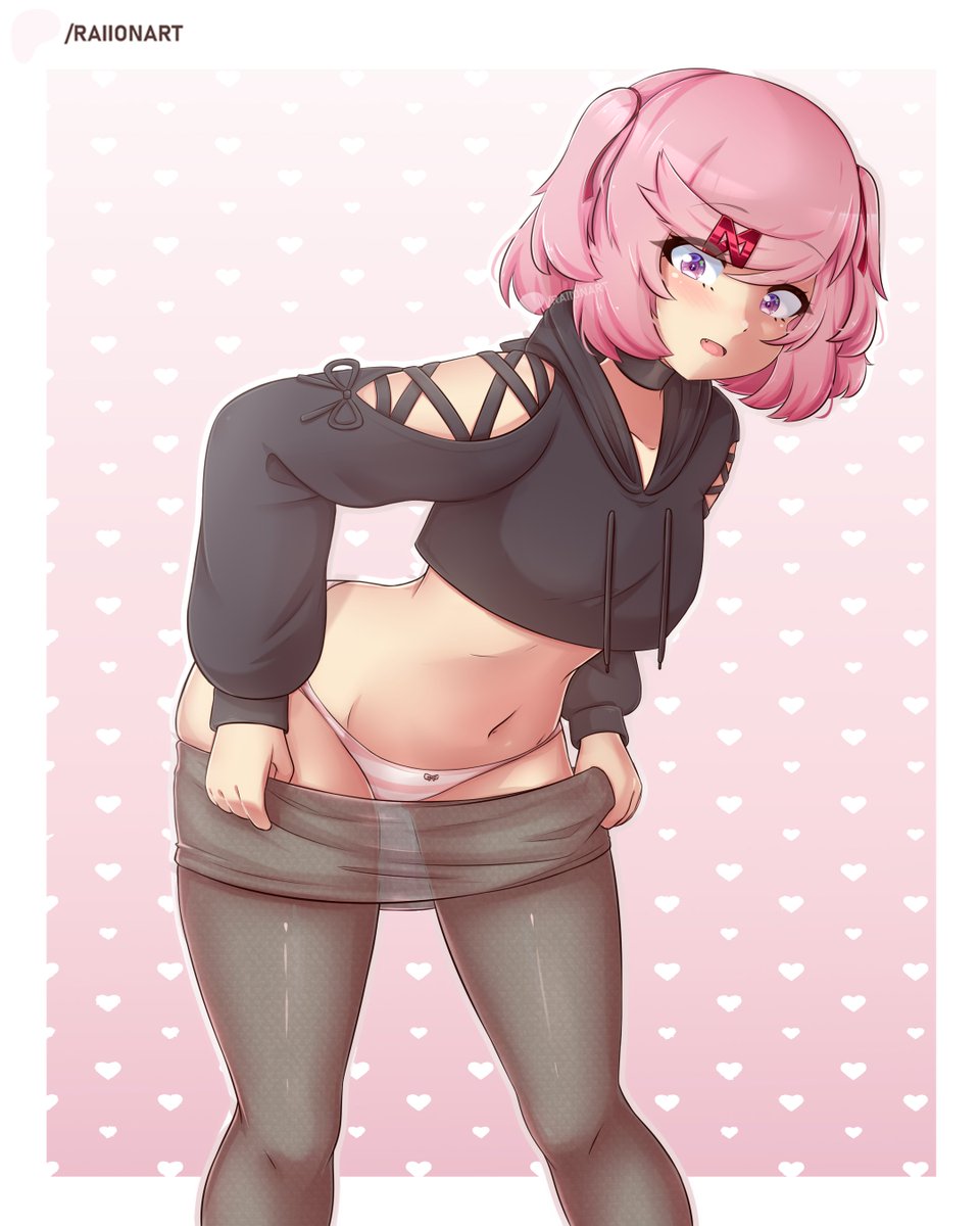 1girls belly_button bent_over big_ass bow bow_panties doki_doki_literature_club embarrassed embarrassed_female embarrassed_underwear_female embarrassed_undressed_female euf female female_only human leaning_forward leggings long_sleeves looking_at_viewer natsuki_(doki_doki_literature_club) panties pants_down petite petite_body petite_female pink_hair raionart short_hair slim_waist solo surprised surprised_expression sweater teenager thick_thighs underwear undressed wide_hips