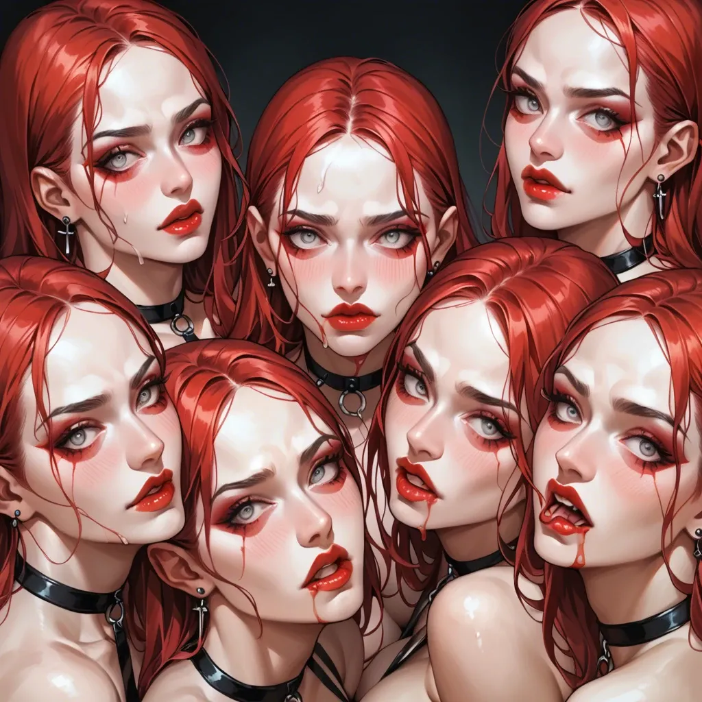 7girls ai_generated allison_eckhart clone clones earrings long_hair milf multiple_girls naked red_hair scp_foundation white_body