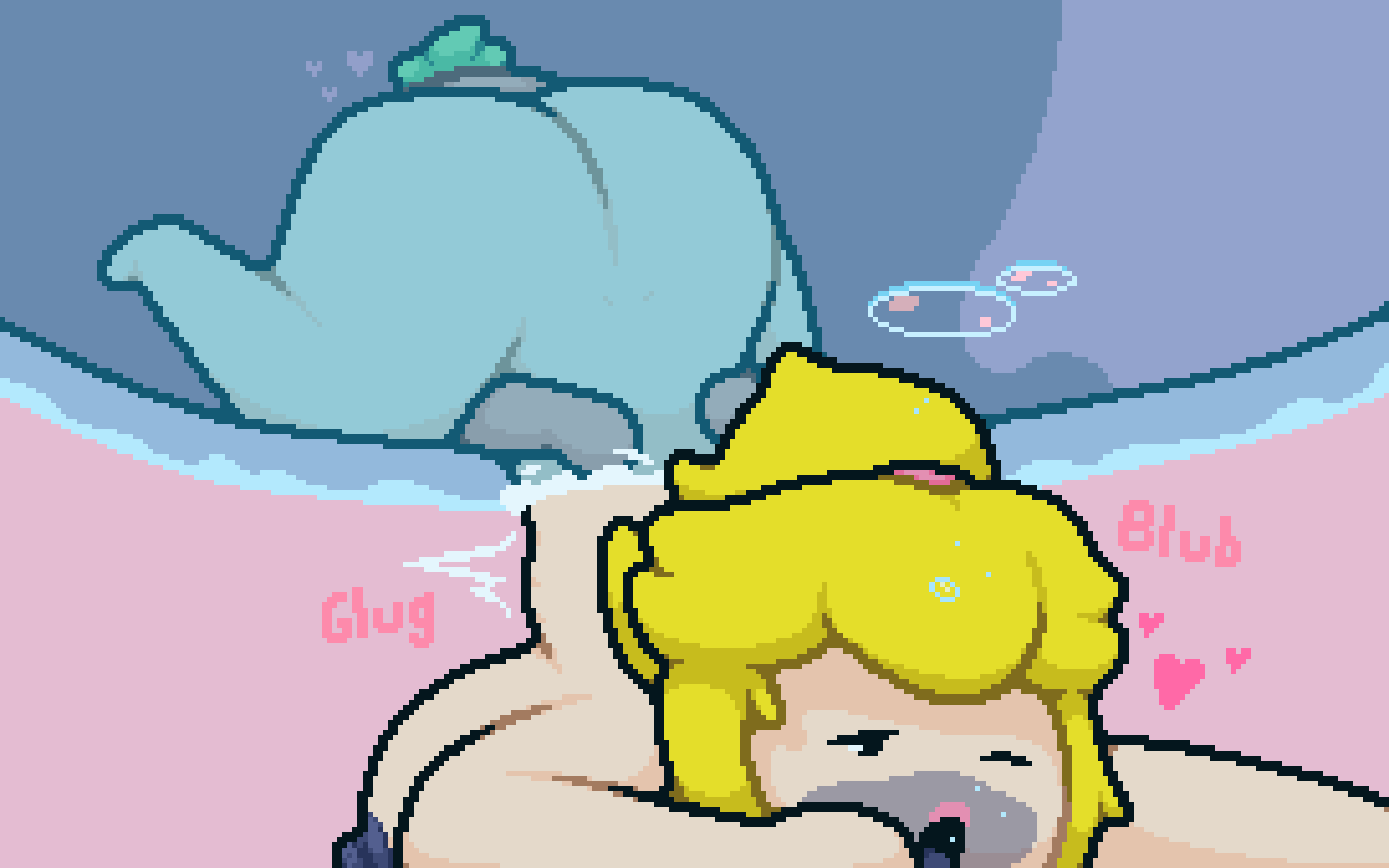 asphyxiation bath big_ass big_breasts blonde_hair bubbles cunnilingus drowned drowning face_in_ass hair_tied heart holding mario_(series) princess_peach super_mario_bros. tomato_(okami_tomato) underwater water zxtomatofan