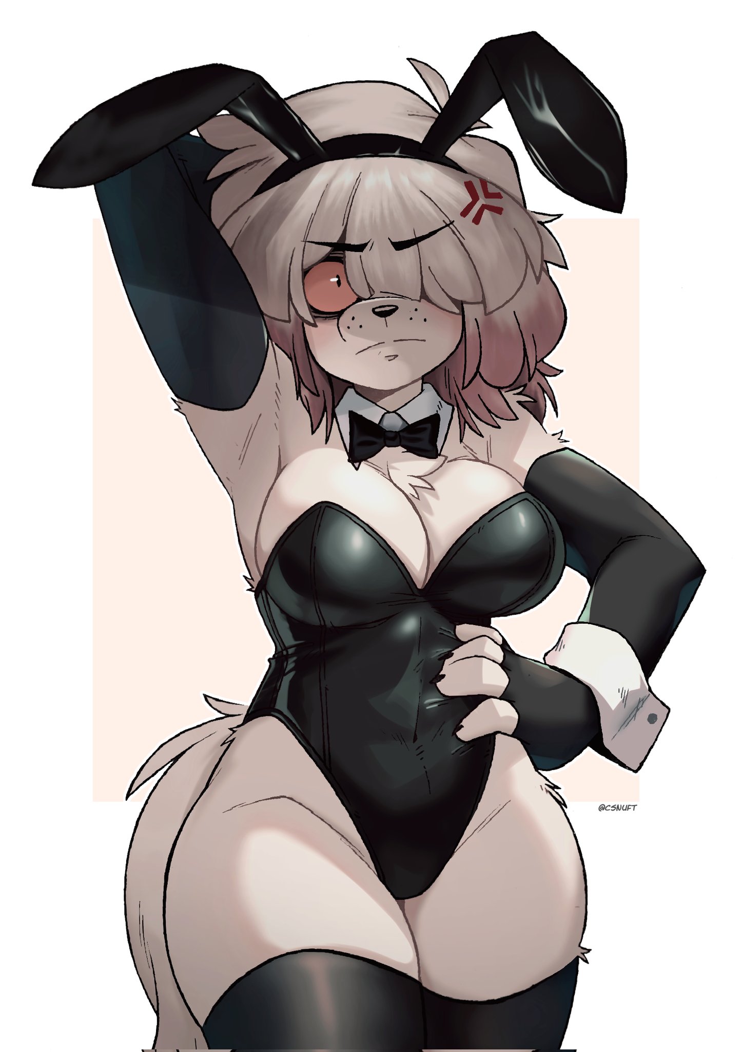ai assisted, ai generated, angry, anthro, bunny ears, crazysnuft, hi res, looking at viewer, mika (crazysnuft), twitter username