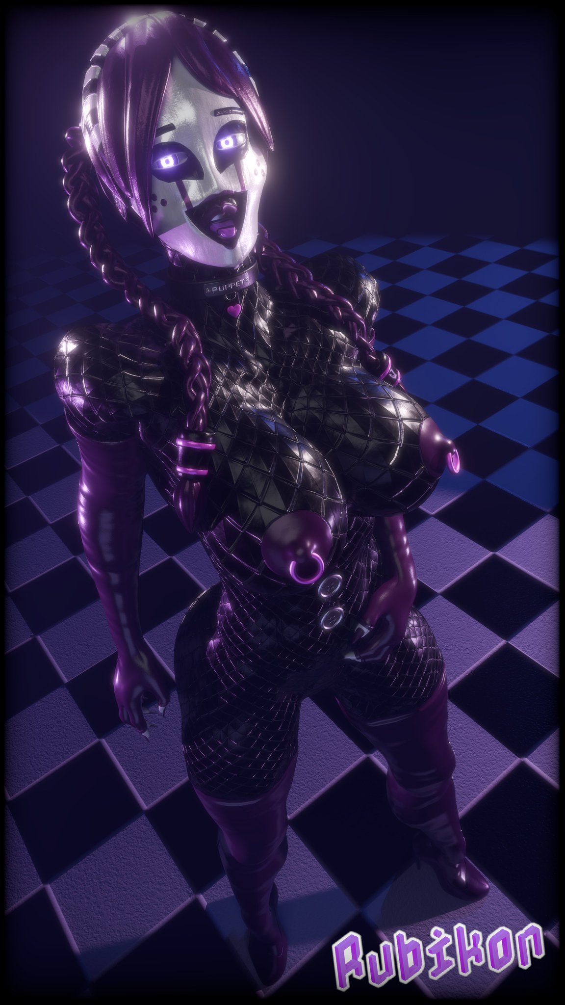 1girls 3d athletic athletic_female black_body black_skin bottom_heavy breasts bust busty dark-skinned_female dark_skin female female_focus five_nights_at_freddy's five_nights_at_freddy's_2 hips hourglass_figure humanoid legs marionette_(fnaf) mask mature mature_female puppet_(fnaf) puppet_(rubikon) purple_body purple_eyes purple_skin rubikon_(artist) stripes thick thick_legs thick_lips thick_thighs thighs top_heavy voluptuous voluptuous_female white_mask white_stripes wide_hips