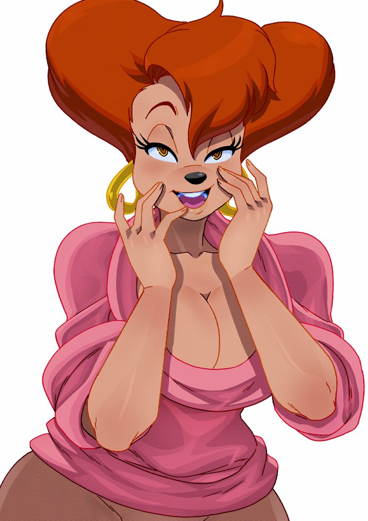 1girls anthro canine cleavage clothed disney earrings female goof_troop looking_at_viewer mature_female milf peg_pete red_hair solo tagme tovio_rogers white_background