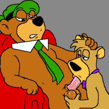 2boys anthro artist_request bear boo_boo_bear bow_tie brown_fur chair cock_gobble cock_hungry collar cum_hungry cum_in_mouth cum_on_balls cum_on_penis erection eyes_half_open fellatio fur furry furry_only gay half-closed_eyes hand_on_head hanna-barbera hat holding_balls humanoid_penis looking_at_partner male male_only mammal mouthful multiple_males necktie no_humans on_chair oral oral_sex orgasm_face penis sucking veiny_penis yogi_bear yogi_bear_(character)