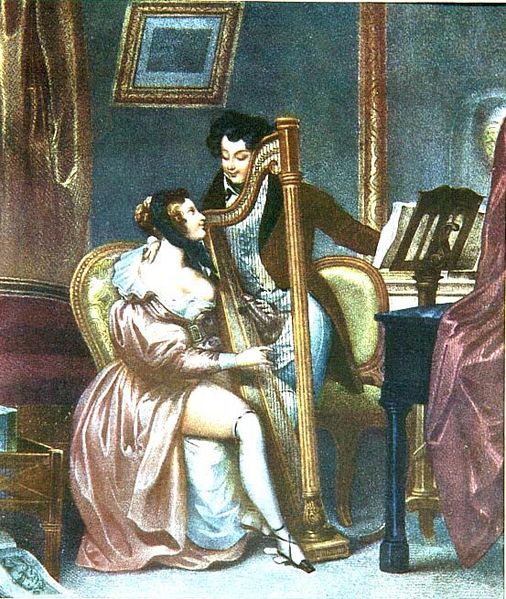 achille_deveria antique black_hair brown_hair fine_art harp historical_porn history public_domain straight_hair