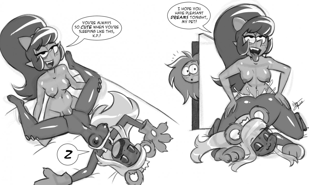 1futa, 1girls, aeolus06, anal, breasts, crown, enid, fangs, female, futa on female, futanari, intersex, koala princess (ok k.o.! lbh), miss pastel (ok k.o.! lbh), monochrome, nude, ok k.o.! let's be heroes, peeking out, penis, rape, sex, sleeping, tongue, tongue out