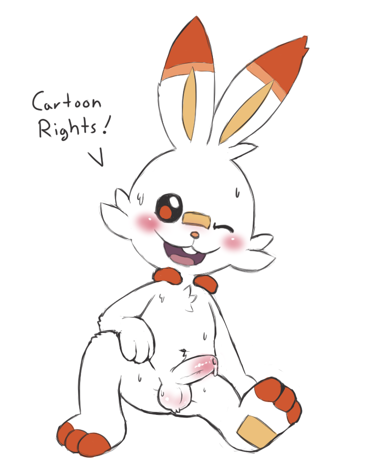 anthro balls blush buckteeth dialogue erection foreskin fur lagomorph lambent male male_only mammal nintendo nude one_eye_closed open_mouth penis pokémon_(species) pokemon pokemon_ss precum scorbunny simple_background sitting solo sweat teeth uncut video_games