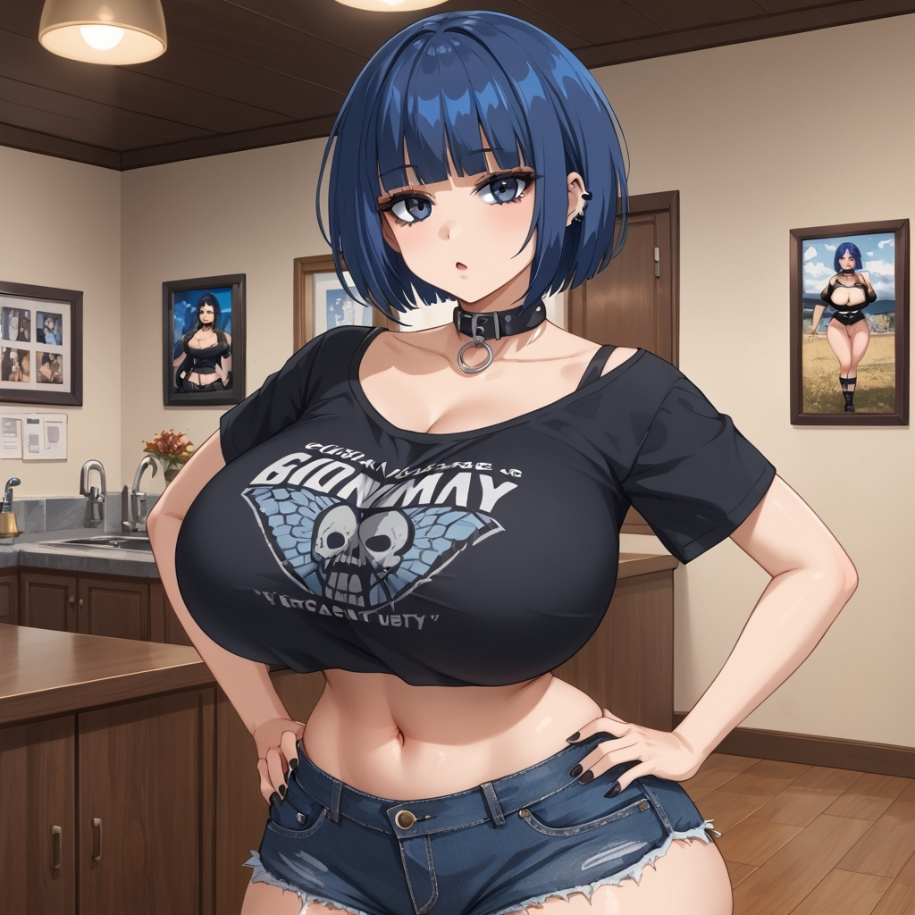 ai_generated big_ass big_breasts choker emo jean_shorts