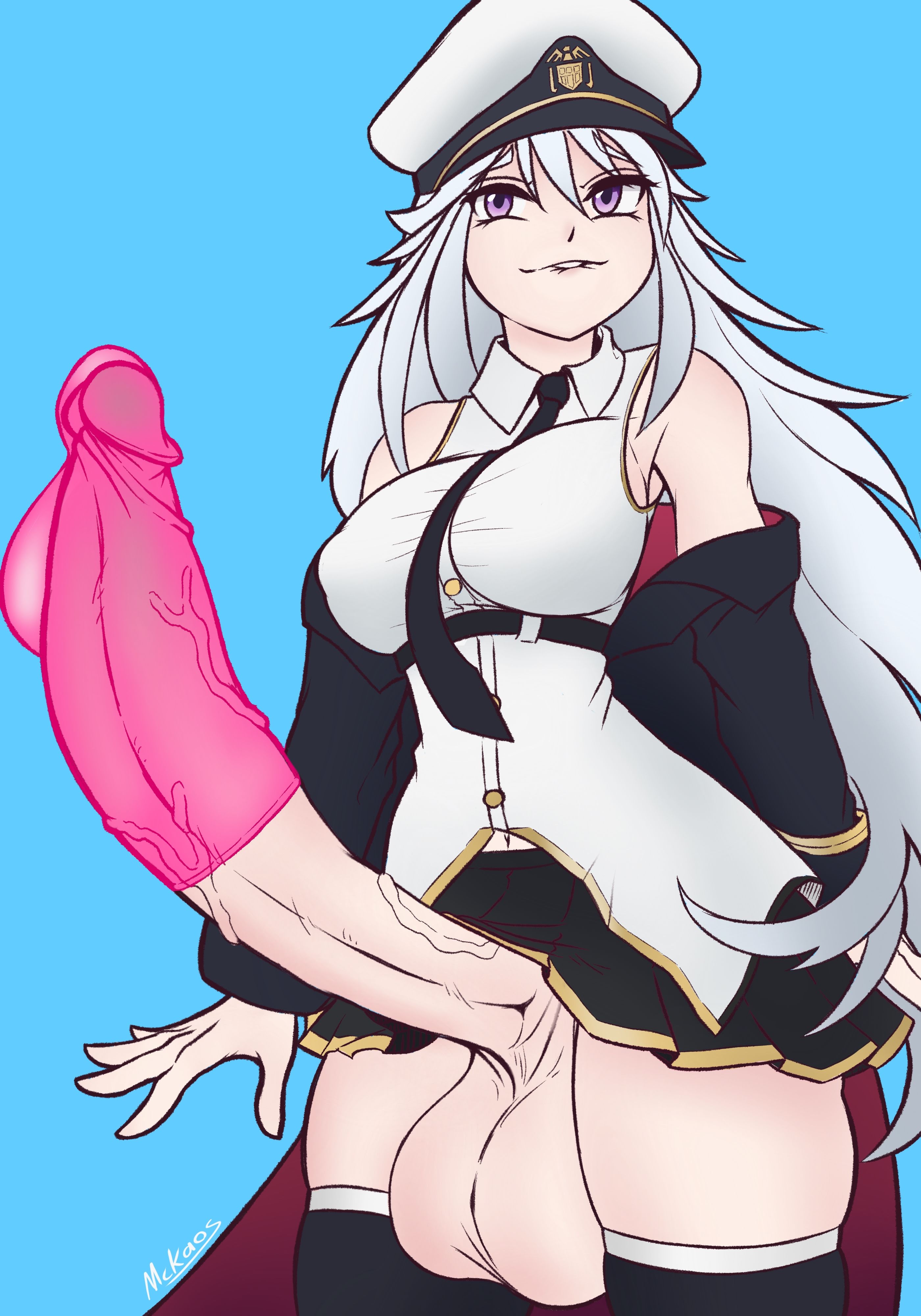 azur lane, balls, big balls, big penis, breasts, condom, condom on penis, cum, cumming, enterprise (azur lane), erection, futa only, futanari, intersex, large penis, mckaos, penis, zures
