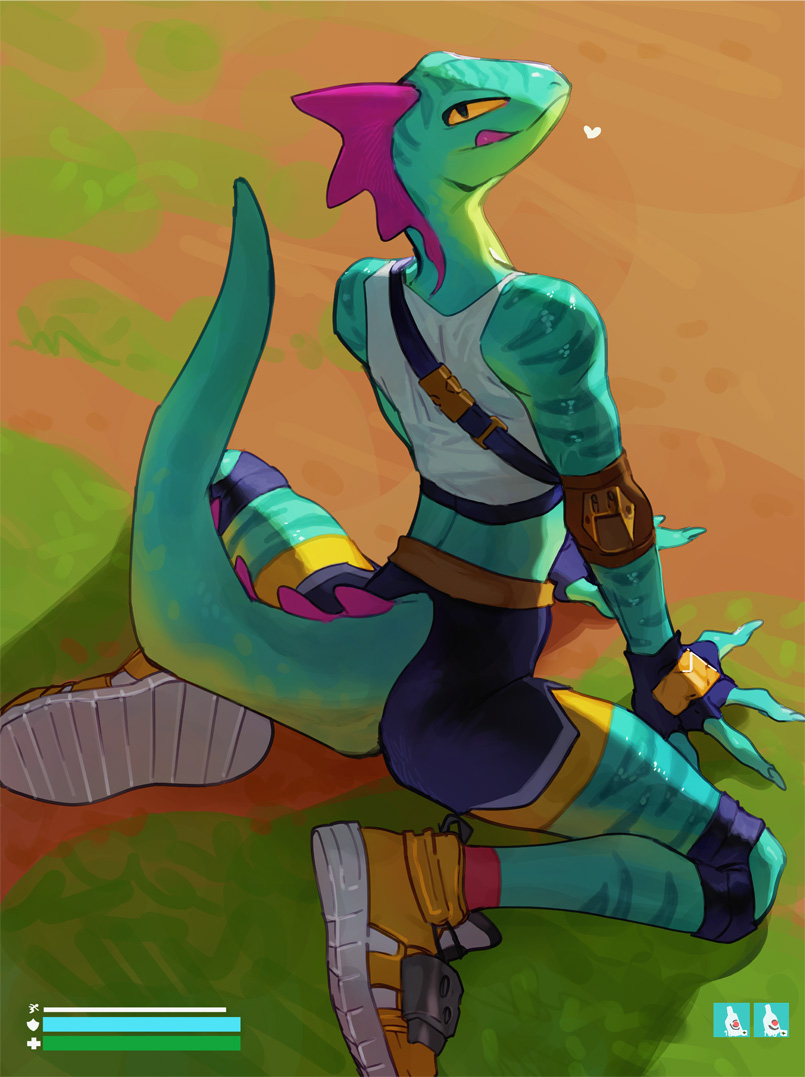 2024 anthro ass bebebebebe biped bottomwear claws clothing digital_media_(artwork) elbow_pads epic_games finger_claws fingerless_gloves footwear fortnite gameplay_mechanics gloves green_body gui handwear health_bar kneeling licking licking_lips licking_own_lips lizard lizzik_(fortnite) looking_at_viewer male male_anthro multicolored_body orange_eyes pupils reptile scalie shirt shoes shorts slit_pupils solo spread_legs spreading striped_body stripes tank_top tongue topwear white_clothing white_shirt white_tank_top white_topwear yellow_body