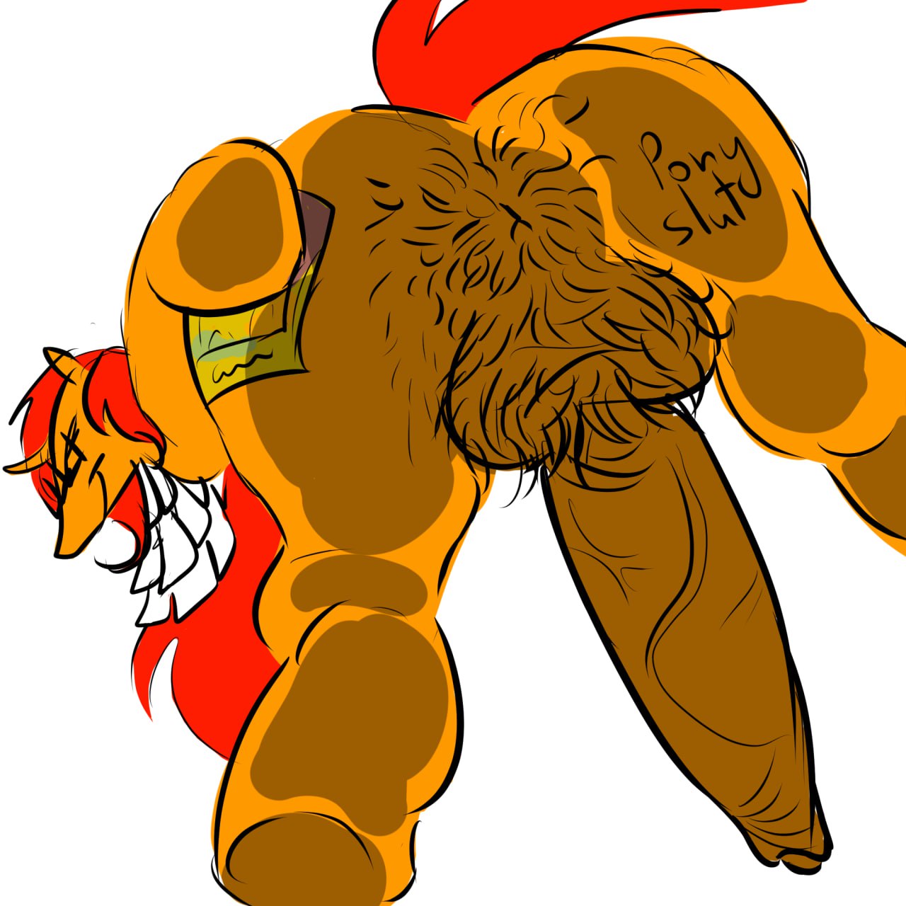 ass balls big_balls big_butt big_penis close_up close_up_ass furry glasses green_eyes hairy hairy_ass hairy_asshole hairy_balls huge_cock joke male_only mlp_g5 mlp_oc my_little_pony orange orange_body orange_fur orange_hair orange_skin pony red_hair smile waltsmest