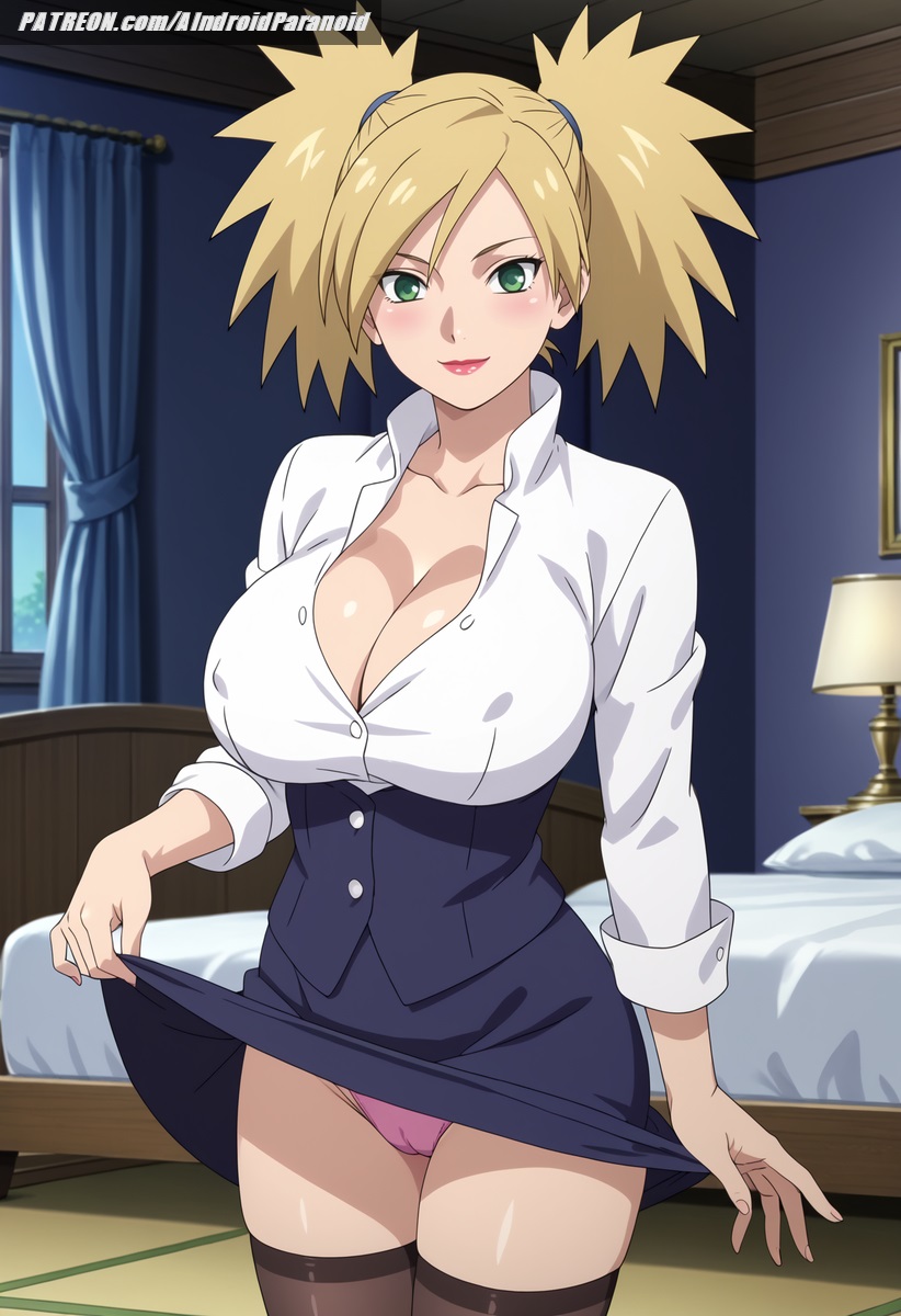 ai_generated aindroidparanoid big_breasts blonde_hair boruto:_naruto_next_generations breasts buns cameltoe cleavage female female_only flashing_panties flashing_pussy green_eyes huge_breasts indoors large_breasts lifted_shirt lips lipstick mature mature_female mature_woman milf miniskirt mommy narrow_waist naruto naruto_(classic) naruto_(series) ninja nipples office office_lady panties parted_lips shirt short_hair skirt slim_waist spiked_hair stable_diffusion taller_girl temari