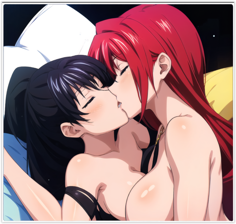 ai_generated akeno_himejima girl_on_girl high_school_dxd lesbian_couple lesbian_kiss lesbian_sex rias_gremory yuri