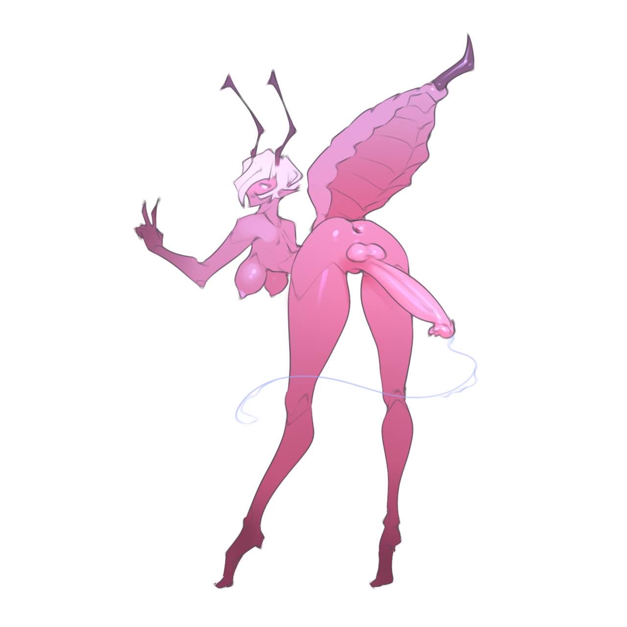 antennae cum_dripping cum_dripping_from_penis futa_only futanari insect monster_futa monster_futanari monster_girl needs_tags pink_body pink_skin simple_background sole_futa tagme_(artist) unknown_artist unknown_source white_background