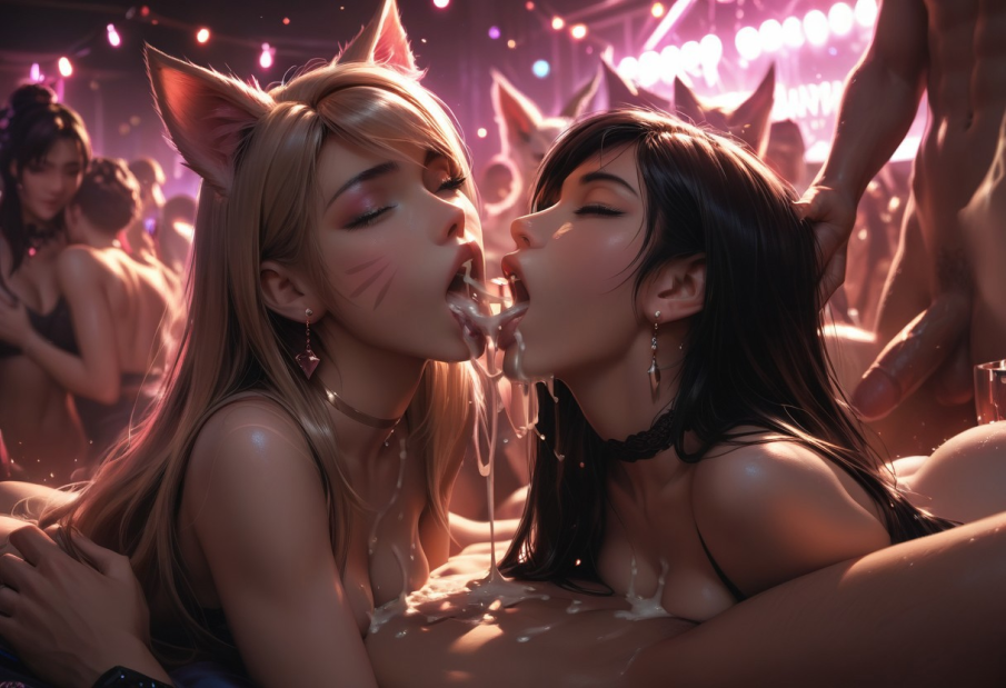 2girls ahri ai_generated cum_swap cum_swapping cumswap final_fantasy final_fantasy_vii league_of_legends male penis riot_games tagme tifa_lockhart wallemarte